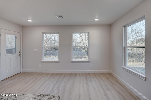 spare room with light wood-type flooring and a wealth of natural light