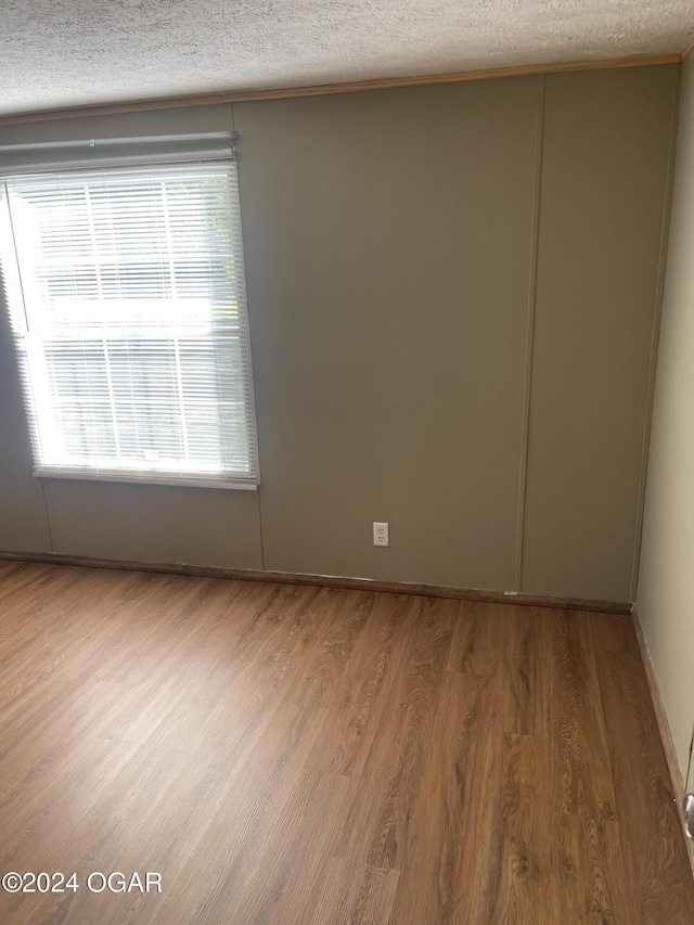 empty room with hardwood / wood-style floors, a textured ceiling, and a wealth of natural light