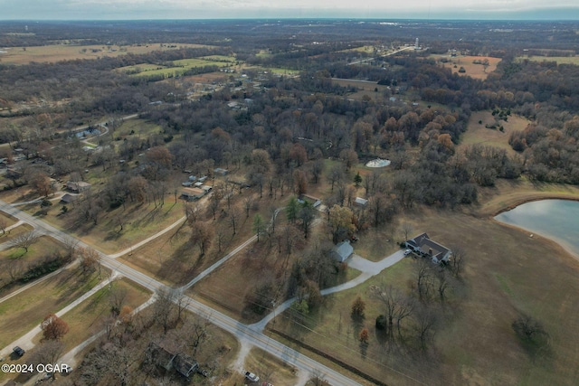 aerial view featuring a rural view and a water view