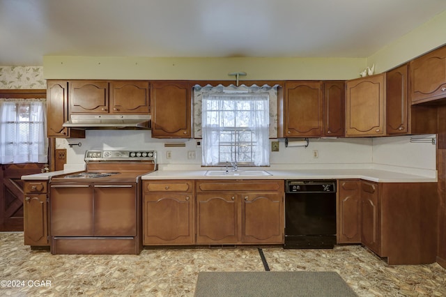 kitchen with sink, black dishwasher, and electric stove