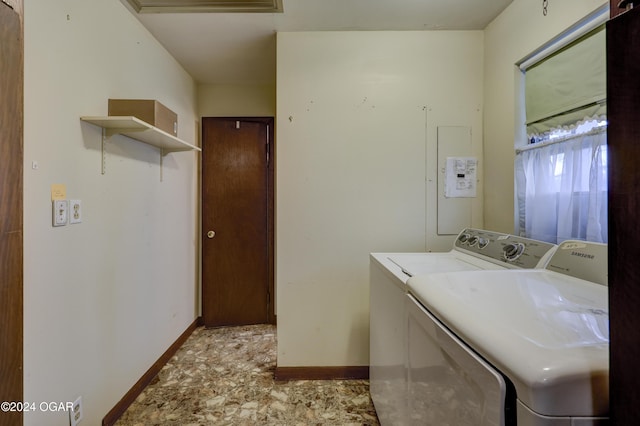 clothes washing area with independent washer and dryer