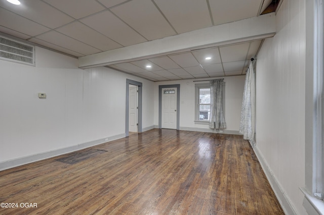 basement with wood-type flooring