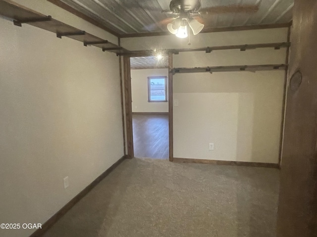 basement with ceiling fan