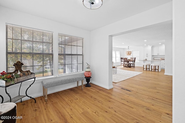 sitting room featuring light hardwood / wood-style flooring