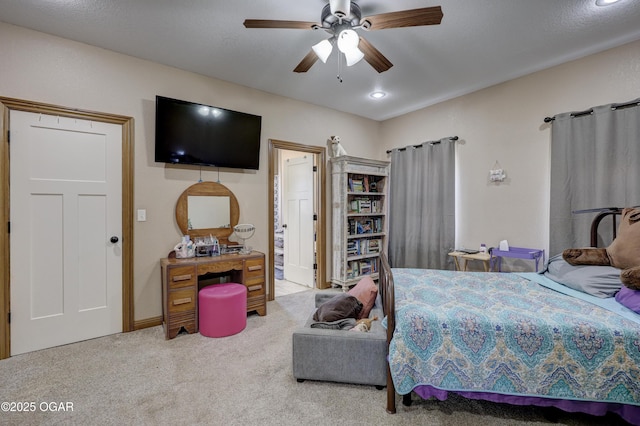 bedroom featuring carpet and ceiling fan