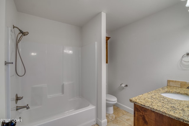 full bathroom featuring tile patterned floors, vanity, toilet, and bathing tub / shower combination