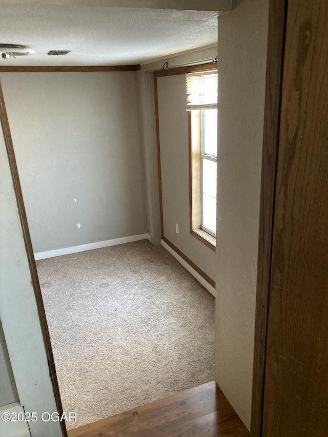 carpeted spare room with a textured ceiling