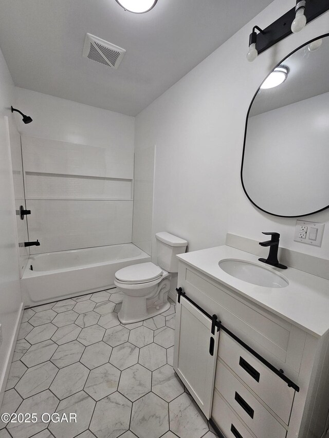 full bathroom featuring vanity, shower / bathing tub combination, and toilet