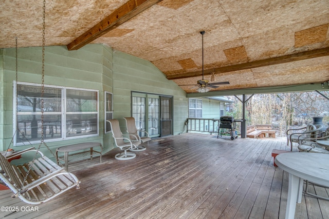 wooden terrace with ceiling fan