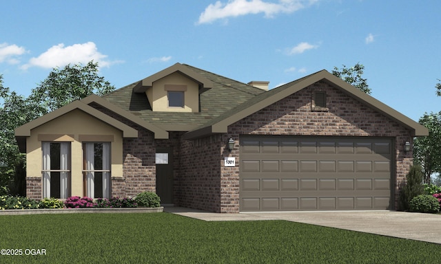 view of front of home featuring a garage and a front yard