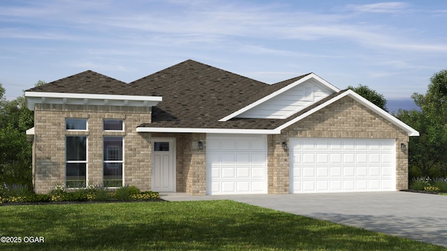 view of front facade featuring a garage and a front lawn