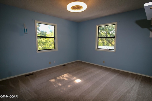 carpeted spare room featuring a textured ceiling