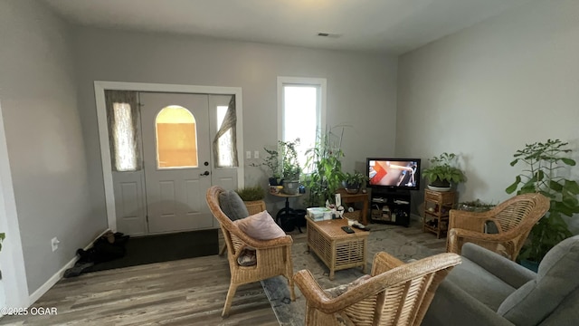 living area featuring wood-type flooring