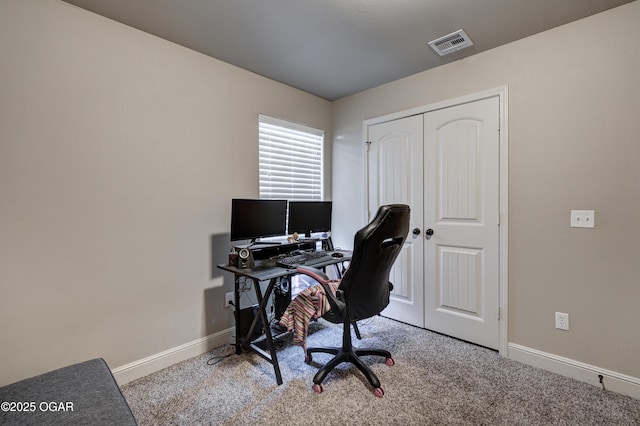 view of carpeted home office