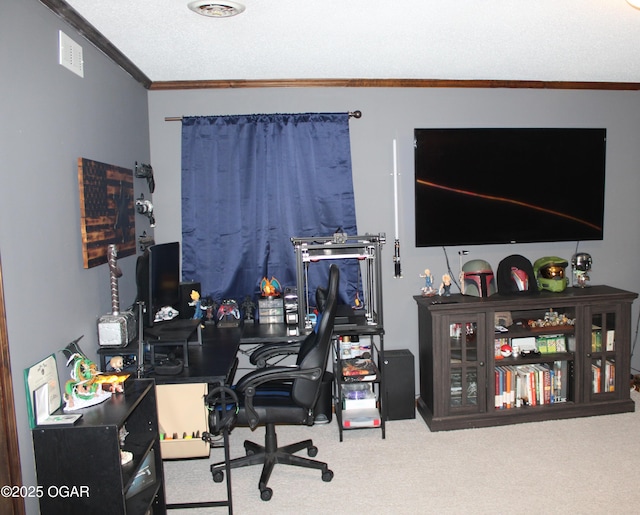 office with carpet and crown molding