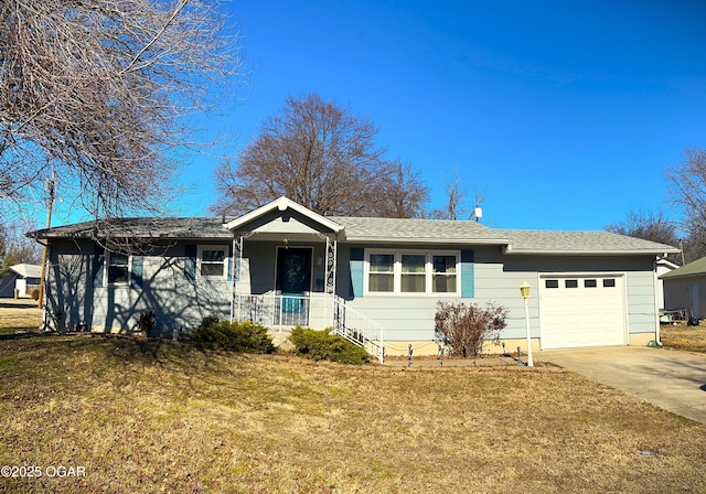 ranch-style home featuring a garage and a front yard