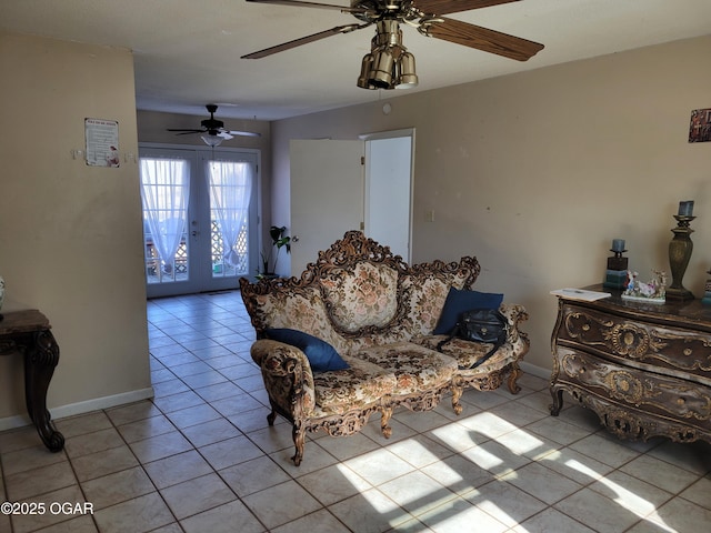 tiled living room with french doors