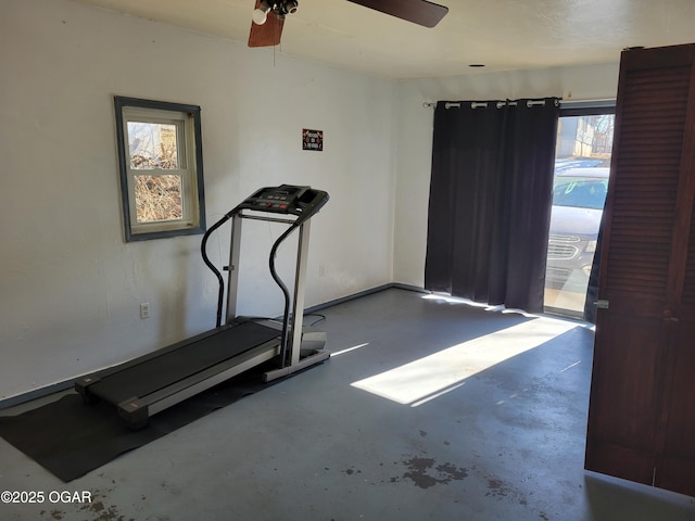 exercise area featuring ceiling fan