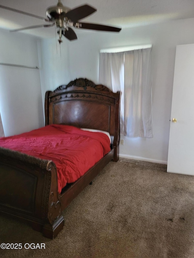 bedroom featuring carpet floors and ceiling fan