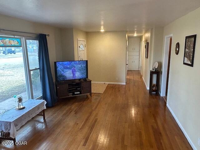 living room with dark hardwood / wood-style floors