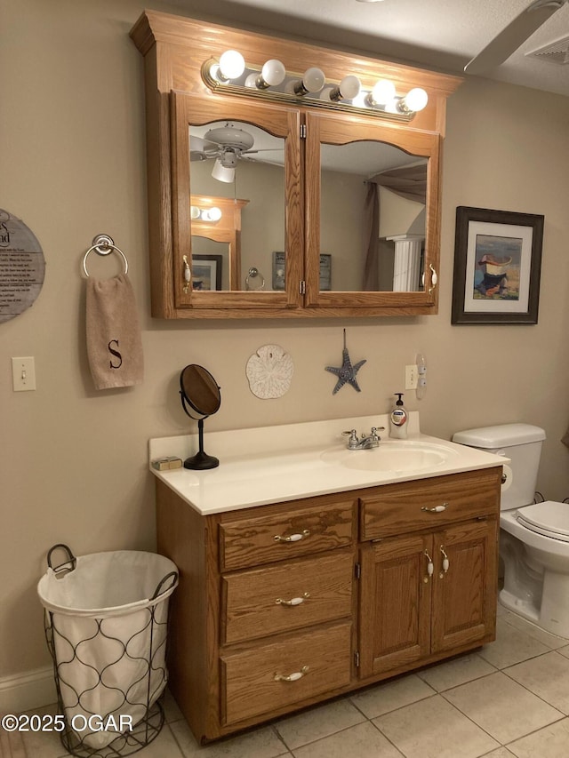 bathroom featuring tile patterned floors, vanity, and toilet