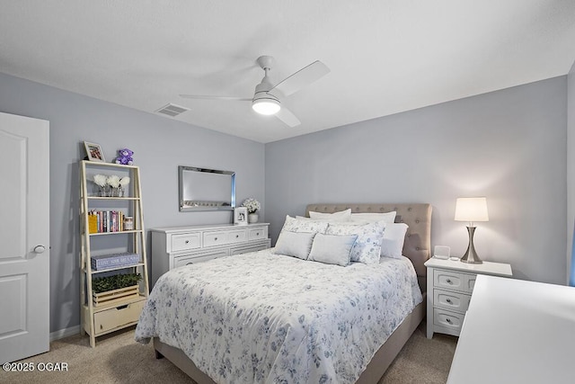 bedroom featuring ceiling fan and carpet flooring