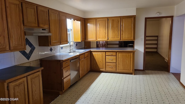 kitchen with stainless steel dishwasher, sink, and backsplash