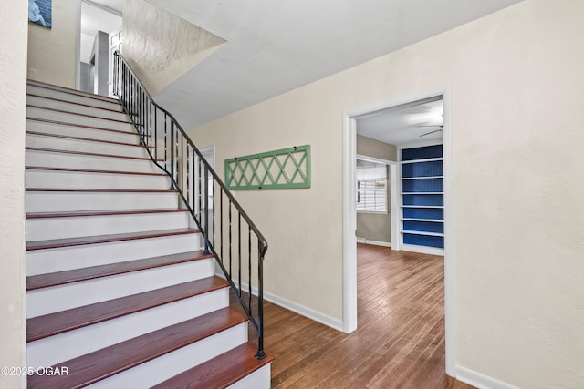 staircase featuring wood-type flooring