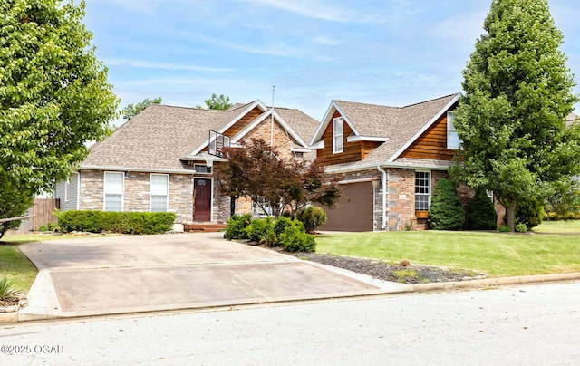 view of front facade with a garage and a front lawn