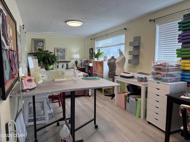 office space with light hardwood / wood-style flooring