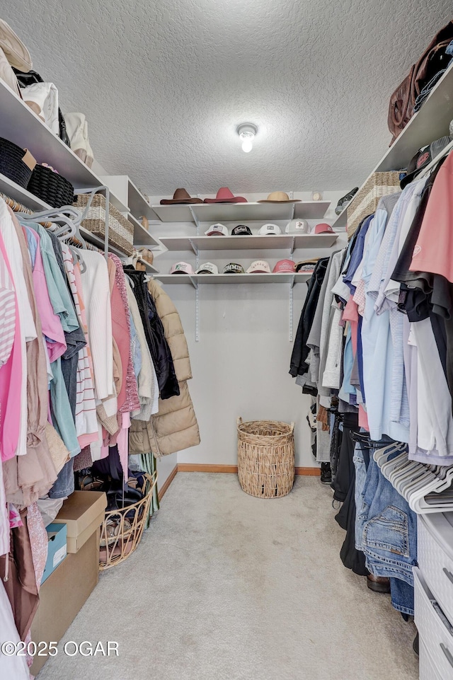 spacious closet with light colored carpet