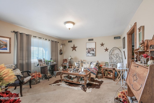 interior space featuring light colored carpet