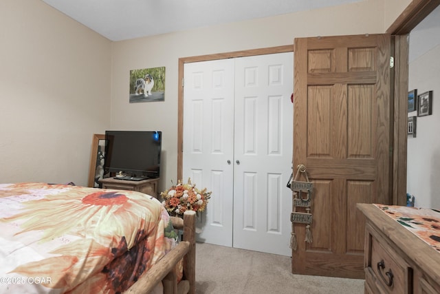 carpeted bedroom featuring a closet