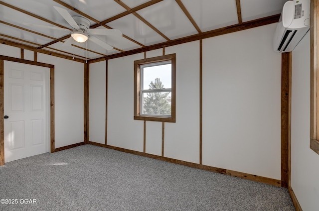 unfurnished bedroom with light carpet and an AC wall unit