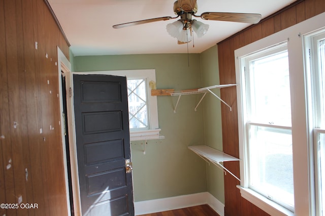 spacious closet featuring ceiling fan