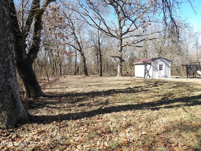 view of yard featuring a storage unit and an outdoor structure