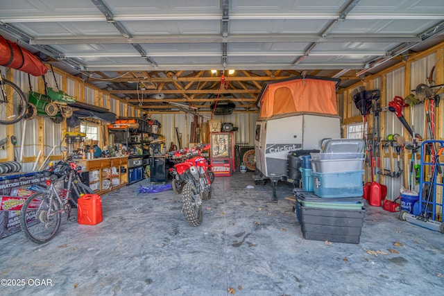 garage with metal wall