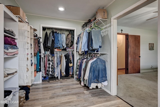 spacious closet with wood finished floors