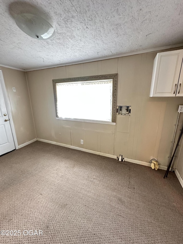 carpeted empty room featuring a textured ceiling, a wealth of natural light, and baseboards