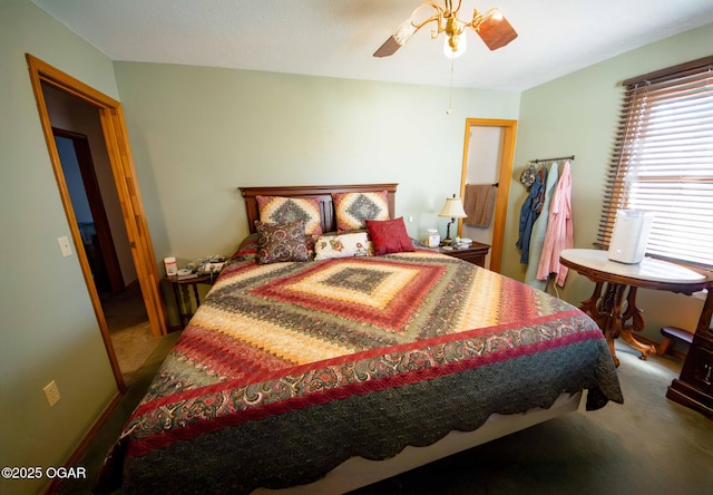 bedroom featuring carpet floors and ceiling fan