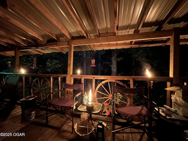 view of deck at night