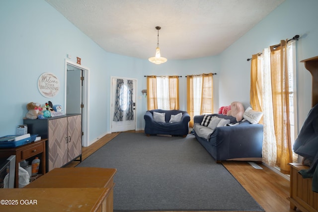 living room featuring baseboards and wood finished floors