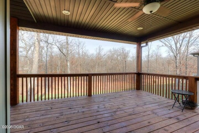 wooden terrace featuring ceiling fan