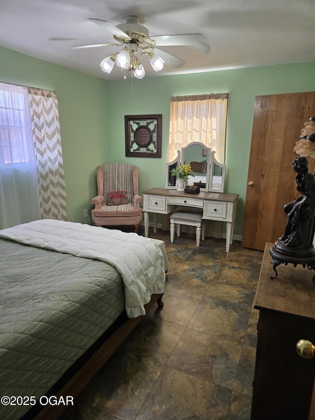 bedroom featuring ceiling fan