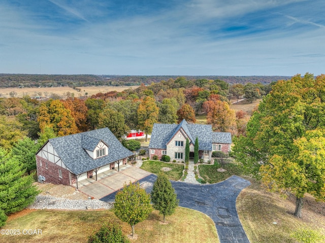 aerial view with a wooded view