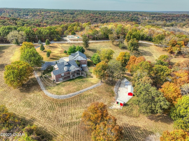 bird's eye view featuring a view of trees