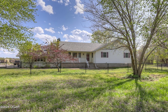 24600 State Highway 96, Webb City, MO 64870 - view of front of home with a front yard, a chimney, and a fenced front yard