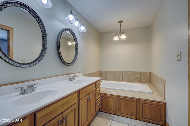 24600 State Highway 96, Webb City, MO 64870 - bathroom featuring tile patterned floors, a garden tub, double vanity, and a sink