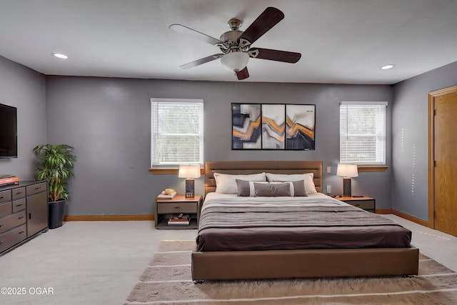 24600 State Highway 96, Webb City, MO 64870 - carpeted bedroom featuring a ceiling fan, baseboards, multiple windows, and recessed lighting
