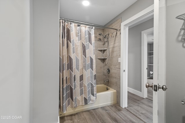 122 Valley View Dr, Joplin, MO 64804 - full bath with wood finished floors and shower / bath combo with shower curtain